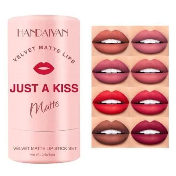 Super Just a Kiss Velvet Matte Handaiyan Lipstick Set 8 pis – স্মাজ-প্রুফ এবং দীর্ঘস্থায়ী ভেলভেট লিপস্টিক কালেকশন
