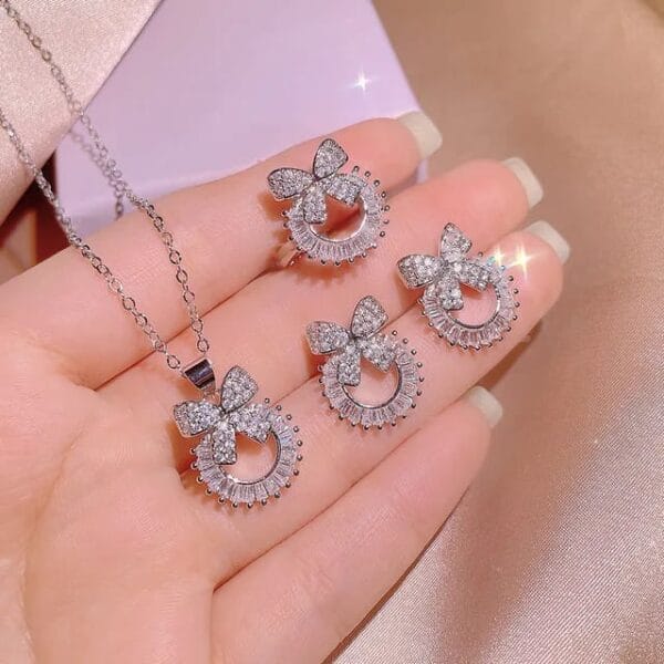 Zircon Butterfly Hoop Earrings, Necklace & Ring Set - আপনার স্টাইলের সেরা সমাধান