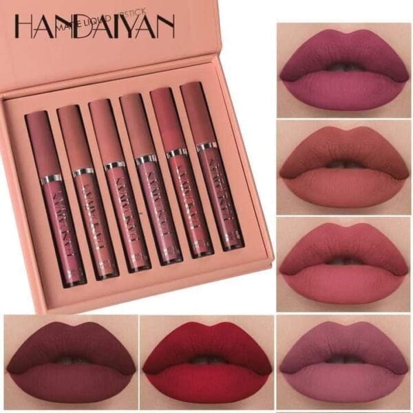 HANDAIYAN 6pcs Matte Liquid Lipstick Set – স্মাজ-প্রুফ ও দীর্ঘস্থায়ী লিপস্টিক সেট