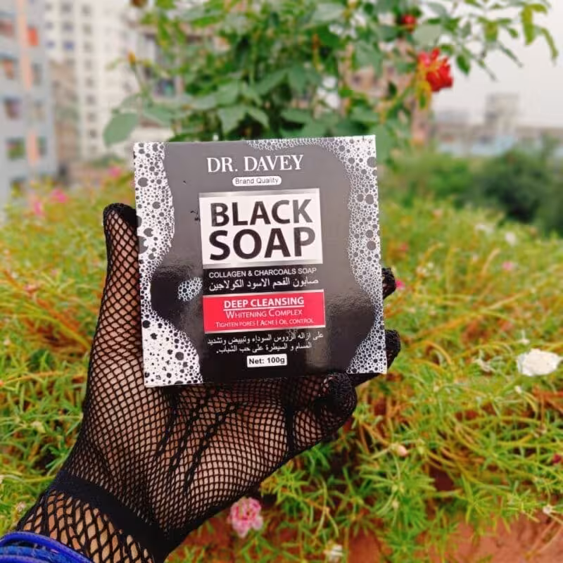 DR. DAVEY Black Soap Collagen and Charcoal Soap for Rosacea, Acne, and Sensitive Skin 100g