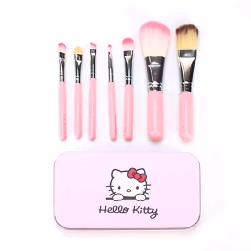 Hello Kitty Mini Makeup Grooming Brush Set 7 in 1 – কমপ্যাক্ট এবং স্টাইলিশ মেকআপ ব্রাশ কম্বো