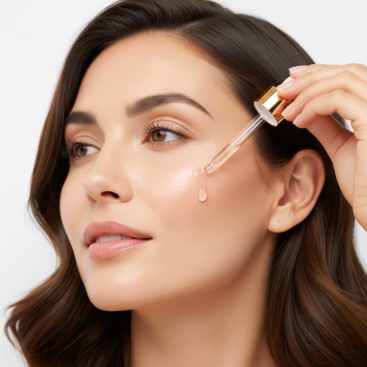 woman applying serum-her face